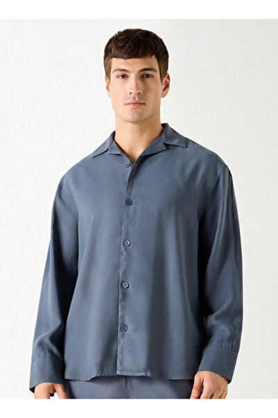 FAV قميص قصة مريحة بياقة معسكر وأكمام طويلة