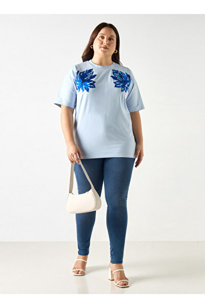 Ulla Popken Plus Size Ulla Popken Embroidered T-shirt with Short Sleeves