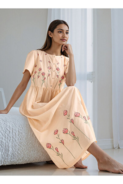 FAV ثوب نوم مطرز بأكمام مرفرفة