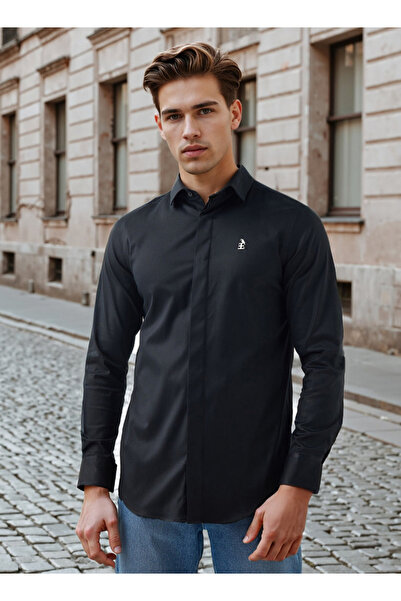 Emperor Regular Fit Logo Detail Shirt with Long Sleeves