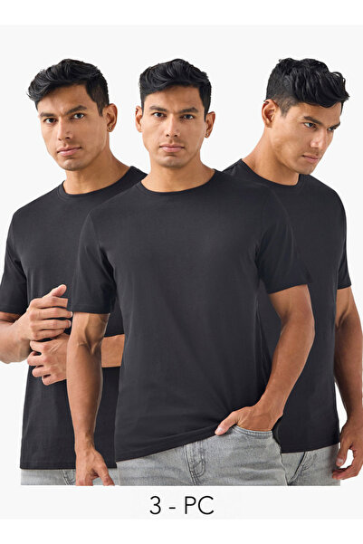 FAV مجموعة من 3 قطع - تي شيرت سادة برقبة دائرية وأكمام قصيرة