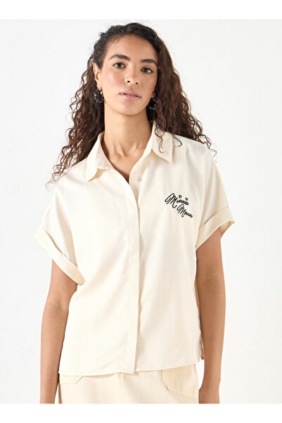 SP Characters Minnie Mouse Embroidered Shirt With Collar And Short Sleeves