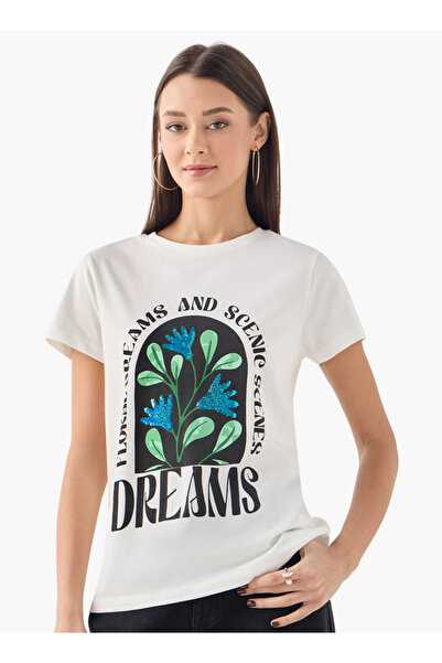 FAV Embellished Crew Neck T-shirt with Short Sleeves