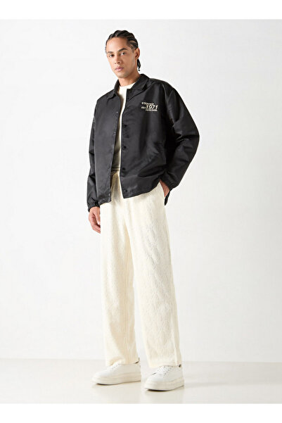 Starter Logo Detail Collared Biker Jacket with Long Sleeves and Pockets