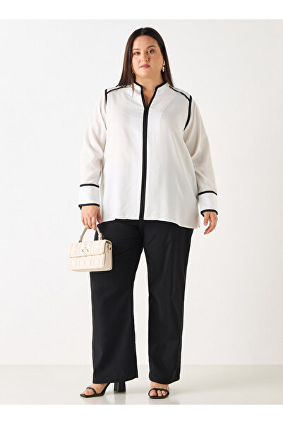 Ulla Popken Plus Size Panelled Zip Through Top With Long Sleeves