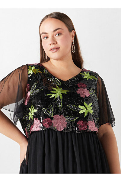 Ulla Popken Plus Size Ulla Popken Embellished Maxi Dress with Cap Sleeves