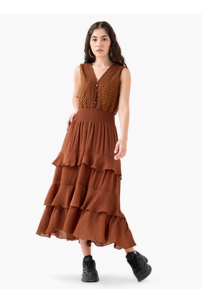 Lee Cooper Tiered Sleeveless Midi Dress with Shirred Detail