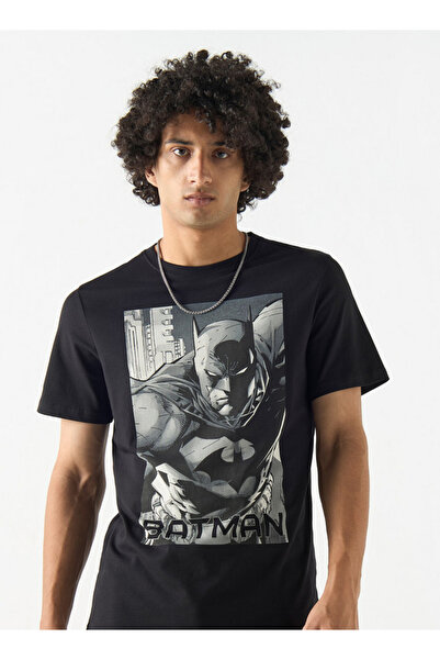 SP Characters Batman Print Crew Neck T-shirt with Short Sleeves