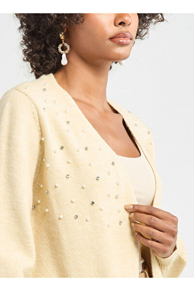 FAV Embellished Open Front Cardigan With Long Sleeves And Pockets