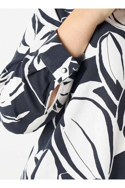 Ulla Popken Plus Size All-Over Floral Print Shirt with Long Sleeves