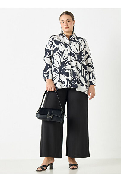 Ulla Popken Plus Size Ulla Popken Textured Wide Leg Pants with Pockets