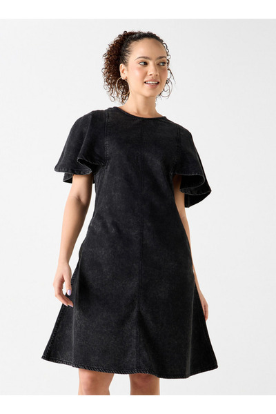 Lee Cooper Denim A-line Dress With Round Neck And Pocket