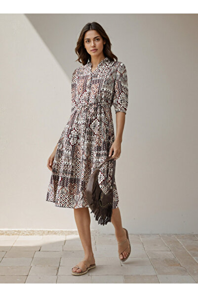 FAV Printed Midi Women Dress with Pintuck Detail Viscose