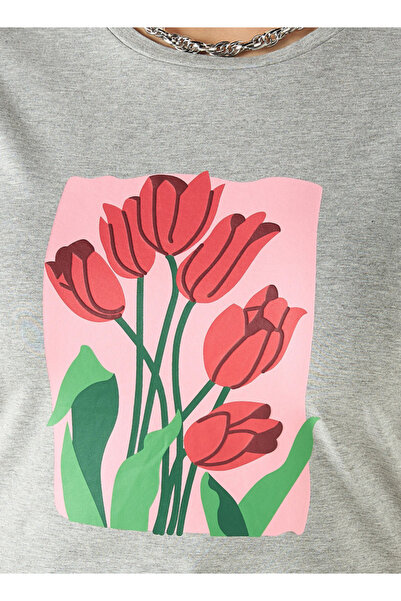 Ulla Popken Plus Size Ulla Popken Floral Print T-shirt with Short Sleeves