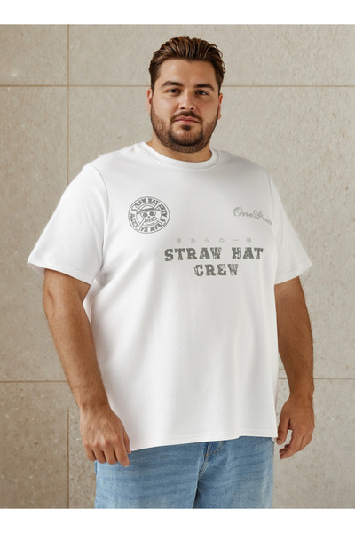 Maxim Plus Size Straw Hat Crew Print T-shirt