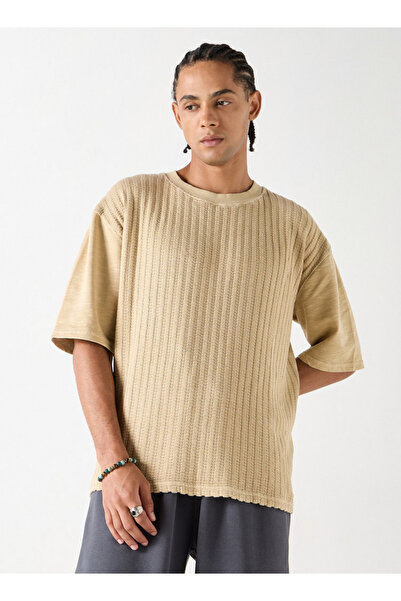 Lee Cooper Textured Oversized T-shirt with Short Sleeves
