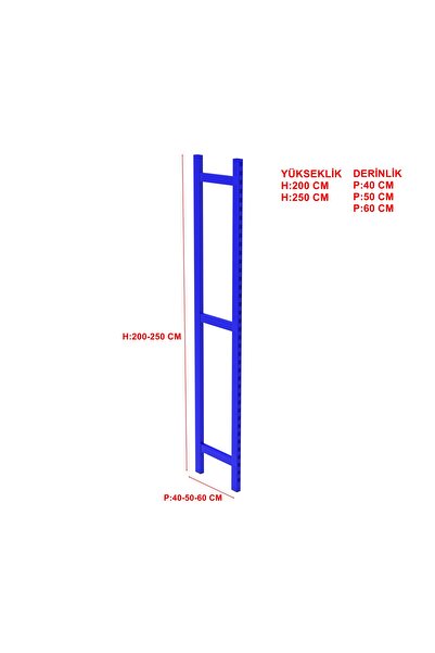 RafBurada 1 ADET DEPO RAFI HAFİF RACK AYAK Mavi-40X200 cm-1.50 mm