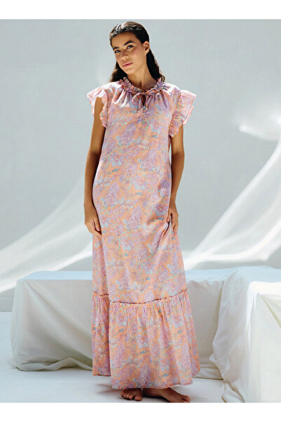 FAV فستان نوم بأكمام قصيرة وطبعة كاملة مع حزام للربط