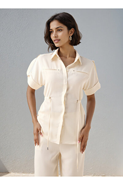 Iconic Iconic Regular Fit Collared Utility Shirt with Tie-Up Detail