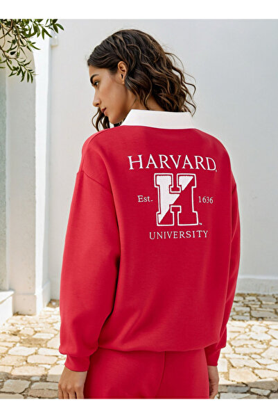 SP Characters سويت شيرت بطبعة هارفارد مع ياقة متباينة