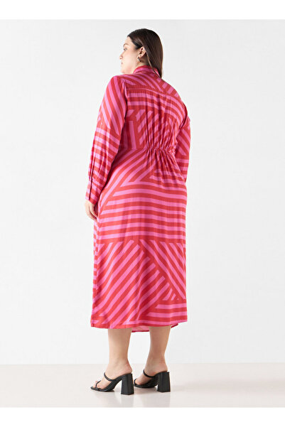 Ulla Popken Plus Size Striped Shirt Dress With Long Sleeves And Drape Detail