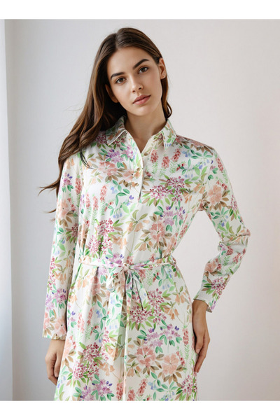 FAV Floral Print Shirt Dress with Tie-Up Detail Polyester
