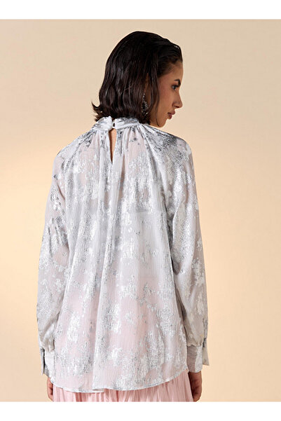 Iconic Foil Print Top with Long Sleeves and Bow Tie Detail