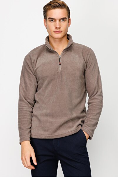 İgs Men's Light Brown Half Zip Fleece