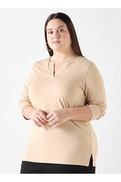 Ulla Popken Plus Size Ulla Popken V-neck 3/4 Sleeves T-shirt