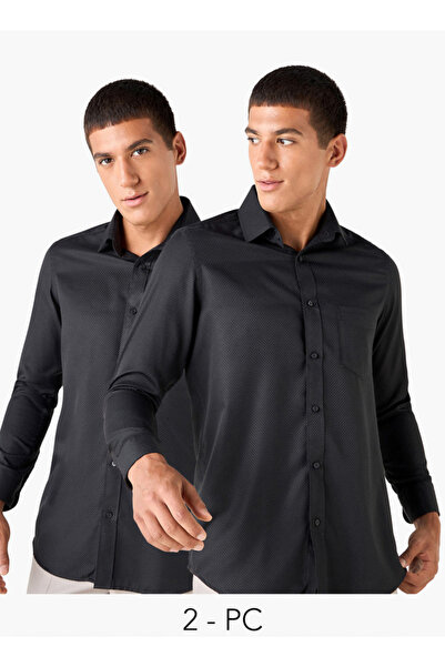 FAV قميص بياقة منقوش بقصّة عادية وجيب على الصدر