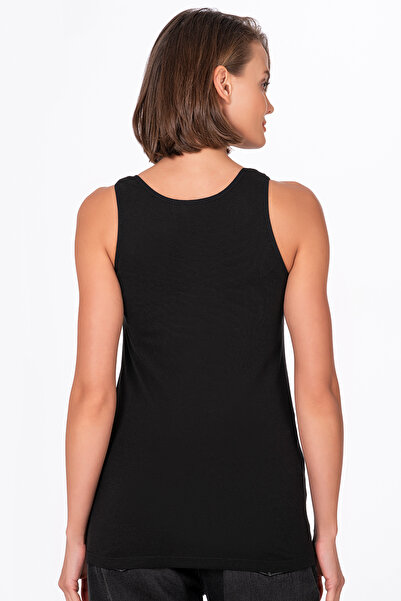 Kompedan Kadın %100 Pamuklu Ribana Esnek Rahat Biyeli Kalın Askılı Örme Atlet | Siyah K0111