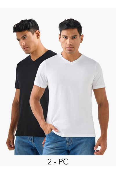 FAV Set of 2 - Slim Fit T-shirt with V-neck and Short Sleeves