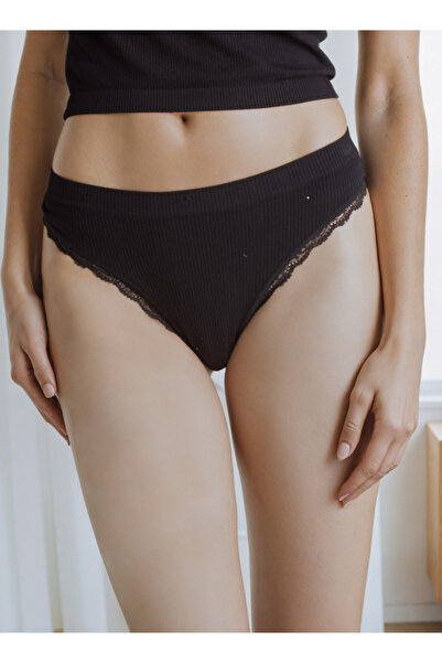 FAV Ribbed Thong Briefs with Lace Inserts