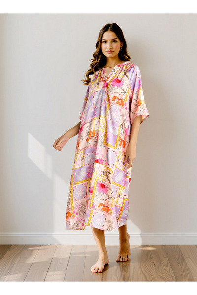 FAV فستان نوم مطبوع مع ياقة وأكمام 3/4