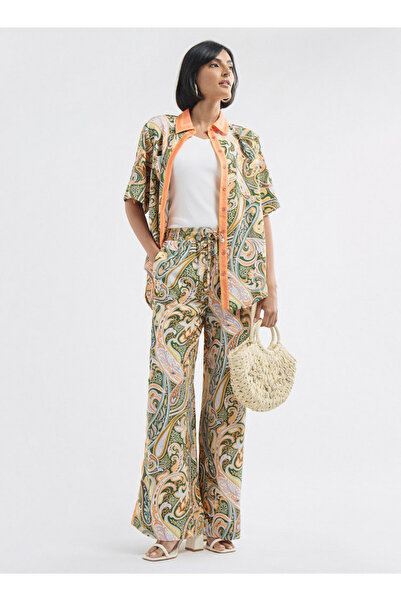 FAV All-Over Paisley Print Wide Leg Pants with Drawstring Closure and Pockets
