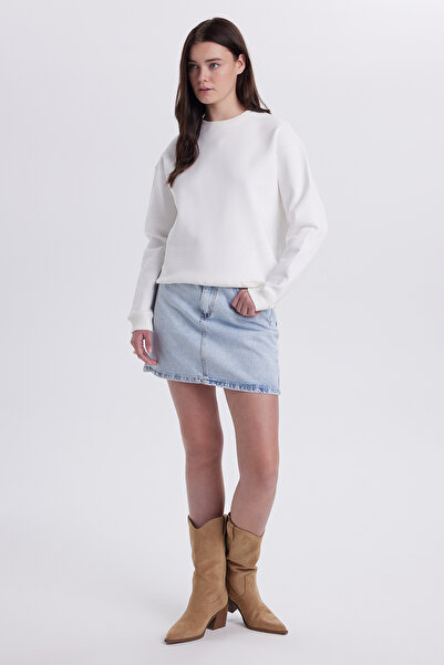 Tudors Women's Oversized wide cut cotton crew neck ecru sweatshirt