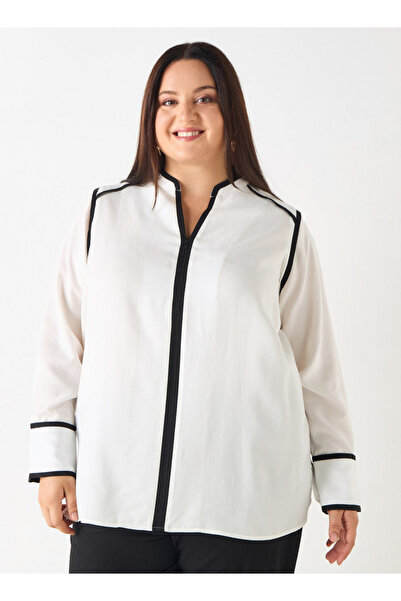 Ulla Popken Plus Size Panelled Zip Through Top With Long Sleeves