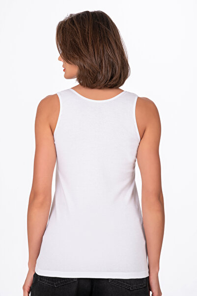 Kompedan Kadın Pamuklu Ribana Kalın Askılı Atlet 3'lü Paket | Beyaz K0111