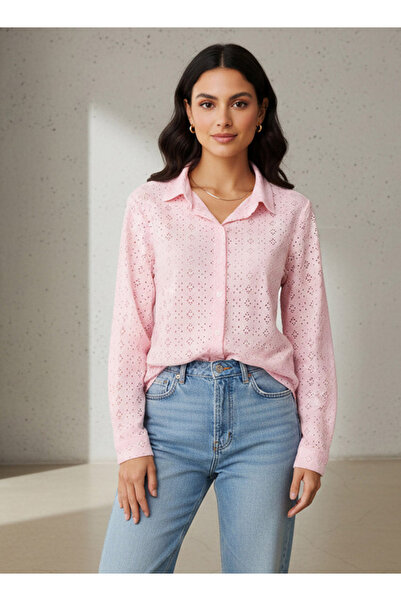 FAV Regular Fit Viscose Schiffli Textured Shirt with Collar