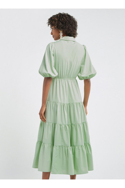 FAV Plain Tiered Shirt Dress with Puff Sleeves