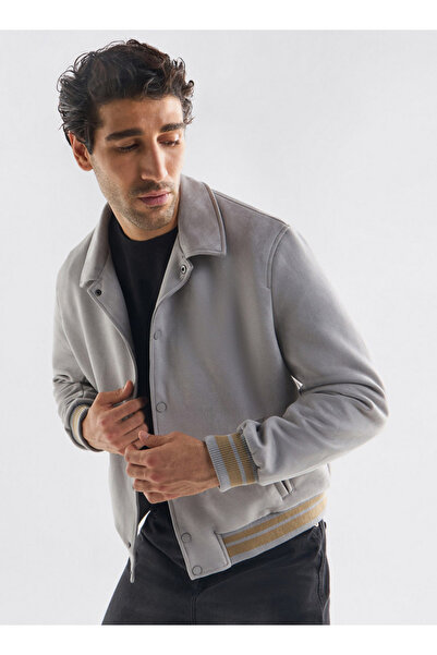 FAV Striped Collared Varsity Jacket With Long Sleeves And Button Closure