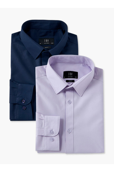 FAV طقم من قطعتين - قميص بياقة عادية وأكمام طويلة