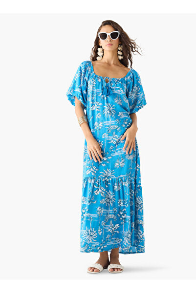 FAV فستان ماكسي بطبعة زهور على شكل حرف A وأكمام قصيرة