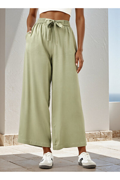 FAV بنطال Palazzos مريح مع حزام ربط وجيوب