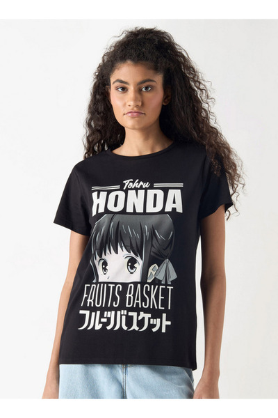 SP Characters Fruits Basket Tohru Honda Print T-shirt with Crew Neck and Short Sleeves