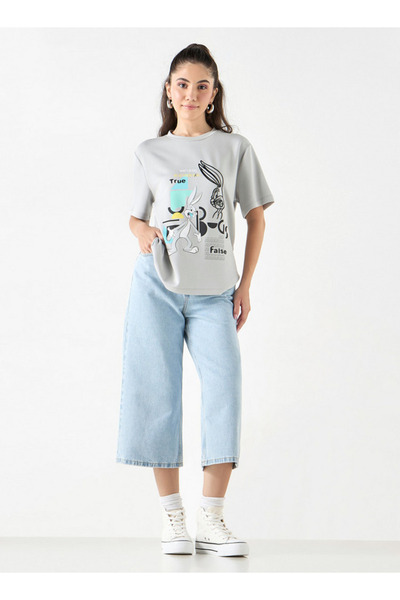 SP Characters Bugs Bunny Print Crew Neck T-shirt with Short Sleeves