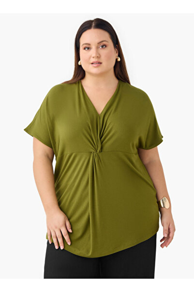 Ulla Popken Plus Size Ulla Popken Knot Detail V-neck Top
