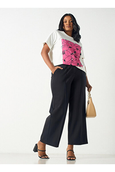 Ulla Popken Plus Size Graphic Print Crew Neck T-shirt With Short Sleeves