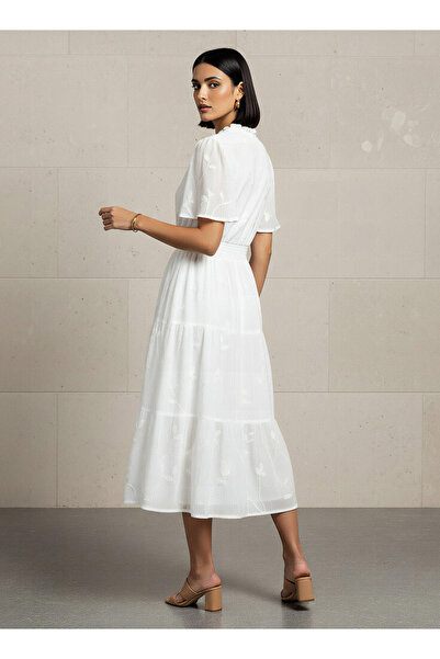 FAV Tiered Midi Viscose Dress with Flutter Sleeves