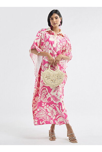 FAV All-Over Floral Print Kaftan Dress with Collar
